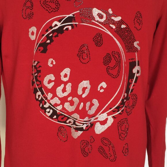 Share Dolcezza Womens Top Sweater XL Red Rhinestone Embellished Viscose Long Sle - Picture 5 of 7